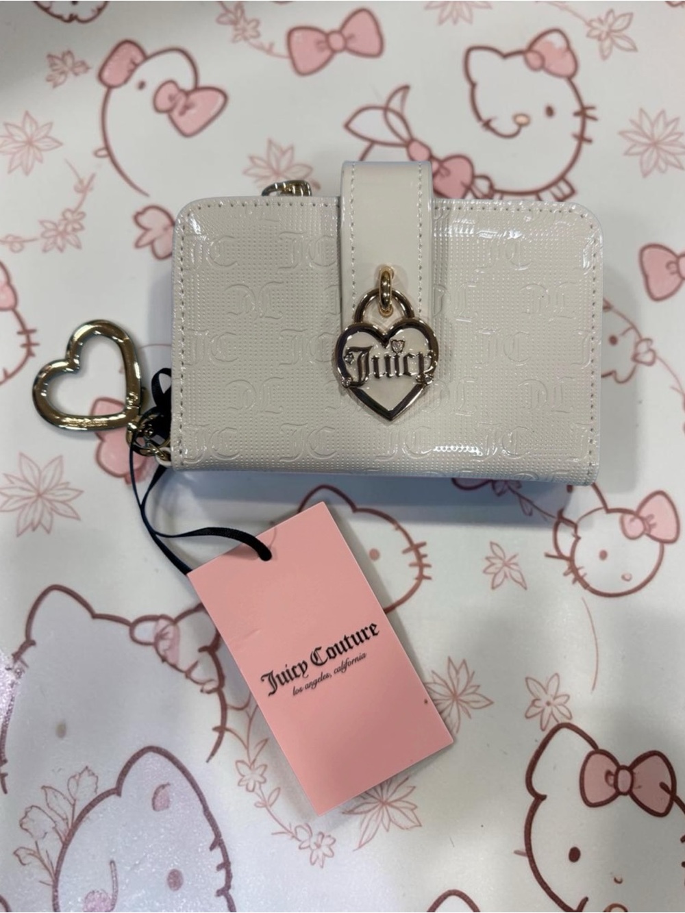 Juicy Couture Simply Perfect Tab Card Wallet Angel White Heart Charm NWT
